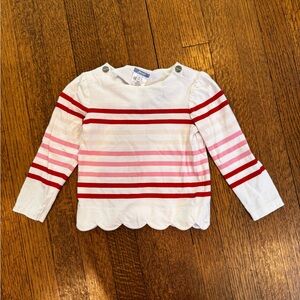 Jacadi Pink and Red Long Sleeve Tee with Scalloped Hem